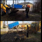 опиловка деревьев, уборка территории по улице Советская